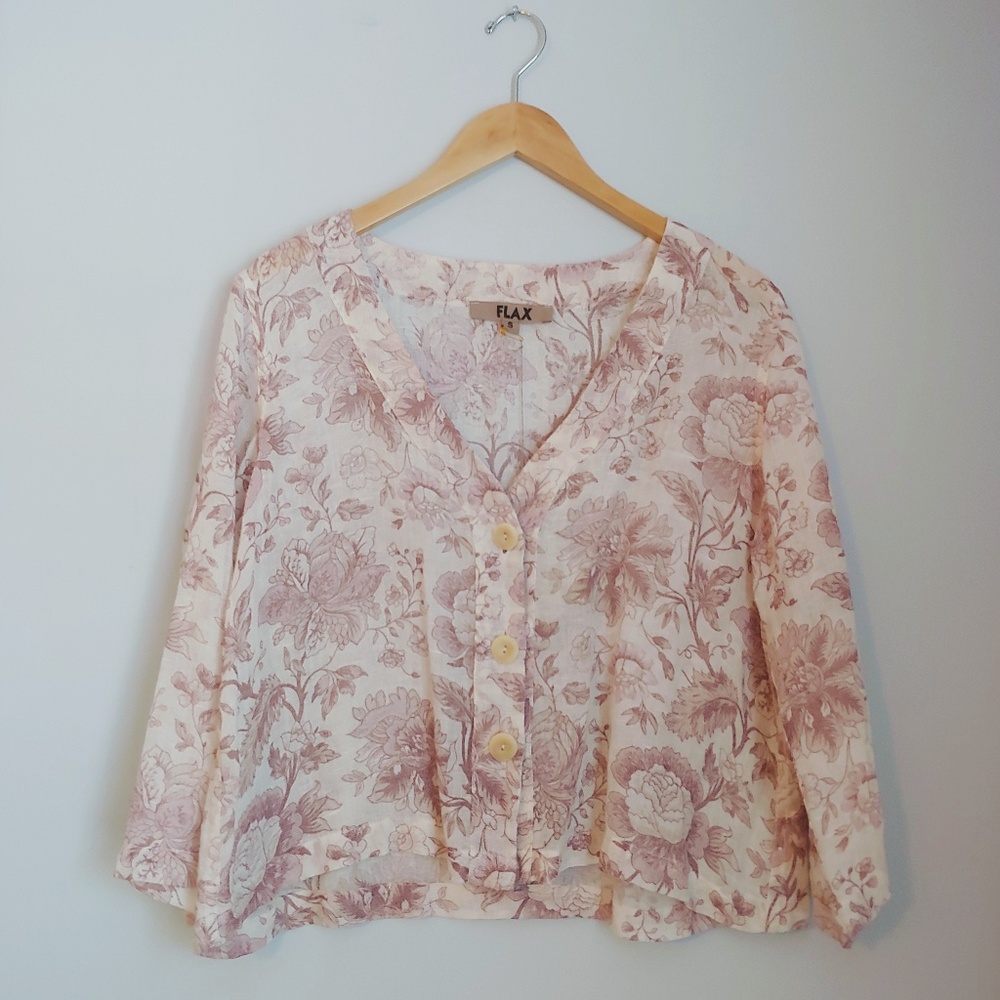 FLAX Boxy Cardi Pink & White Size Small